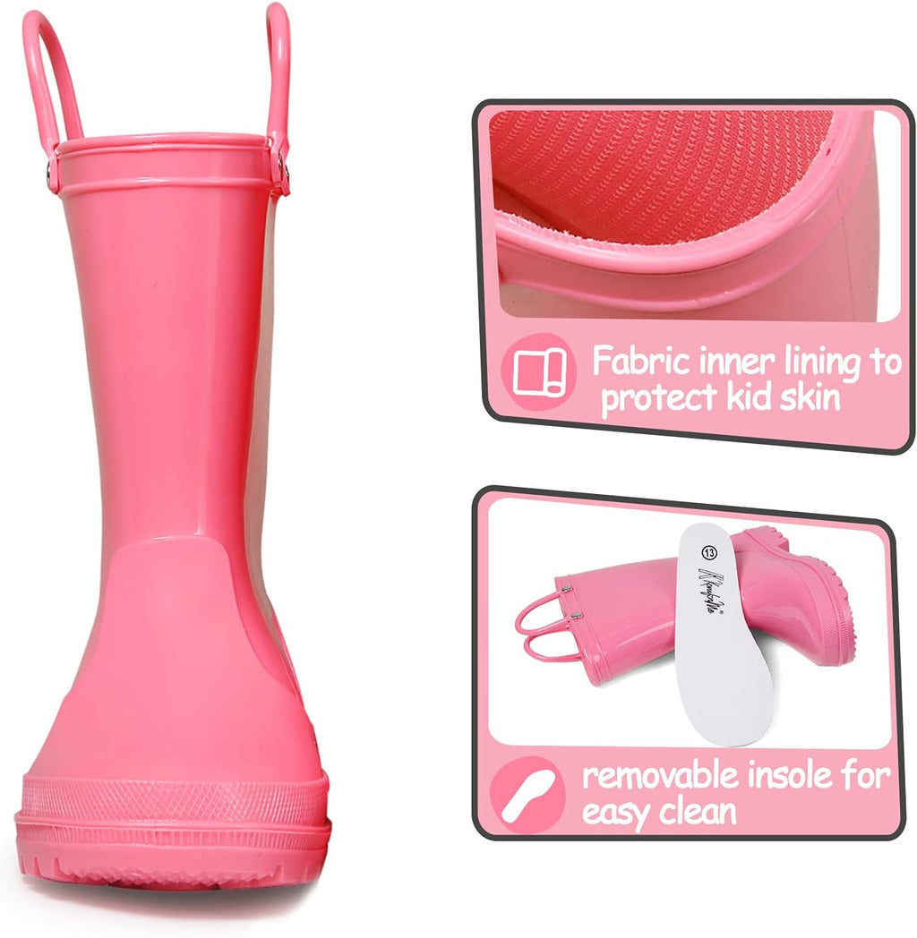 Kids Girls & Boys Rain Boots with Easy-On Handles Waterproof Outdoors