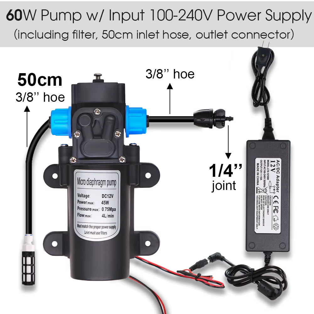 Garden Greenhouse Automatic Misting Cooling Irrigation Kit 45/60/80/100W Self-Priming Pressurize Water Pump Drip Watering System