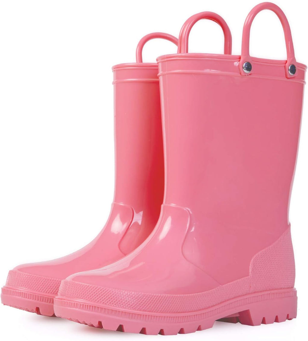 Kids Girls & Boys Rain Boots with Easy-On Handles Waterproof Outdoors