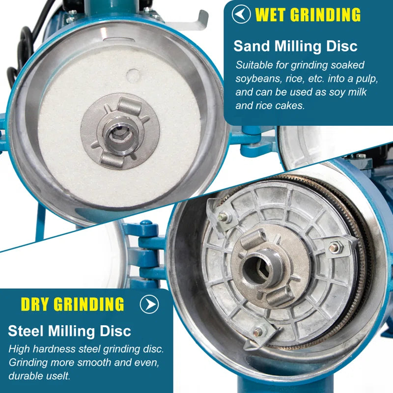 Grain Mills, Upgraded 3000W Wet Dry Cereals Grinder Electric Grain Grinder Corn Mill Heavy Duty 110V Commercial Grain Grinder Machine with Funnel