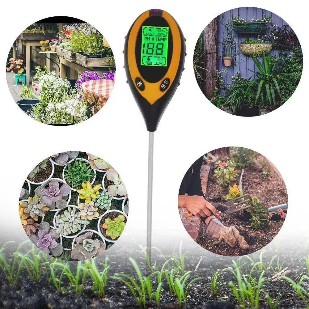 4 in 1 LCD Digital Soil Tester PH Water Temperature Sunlight Plant Test