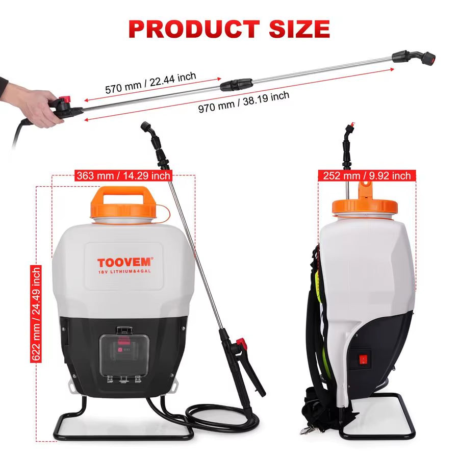 4 Gallon Battery Powered Backpack Sprayer Electric Garden Sprayer with 18V Strong Battery, Automatic Pressurization, 4 Nozzles,