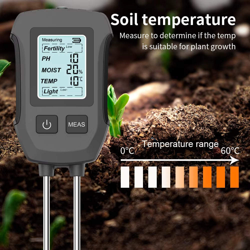 5 in 1 Digital Soil Tester Fertility/Moisture/Ph/Temp/Sunlight Meter with Backlight for Plants Lawn Farm Gardening Soli Analyzer