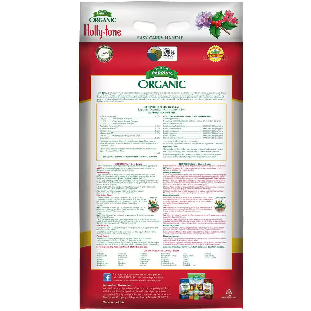 Holly Tone Fertilizer 27 Lb. Organic Evergreen and Azalea Tree Fertilizer Plant Food 4-3-4
