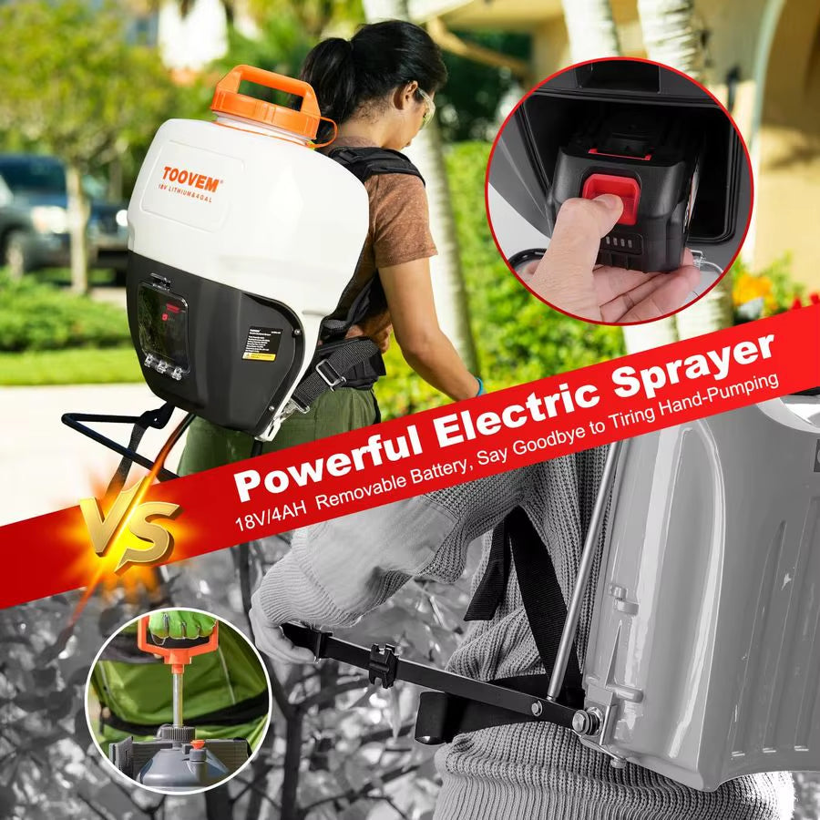 4 Gallon Battery Powered Backpack Sprayer Electric Garden Sprayer with 18V Strong Battery, Automatic Pressurization, 4 Nozzles,