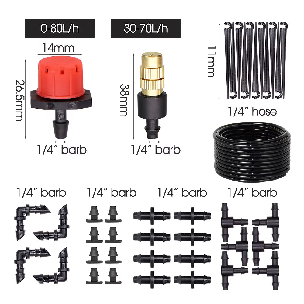 Garden Greenhouse Automatic Misting Cooling Irrigation Kit 45/60/80/100W Self-Priming Pressurize Water Pump Drip Watering System