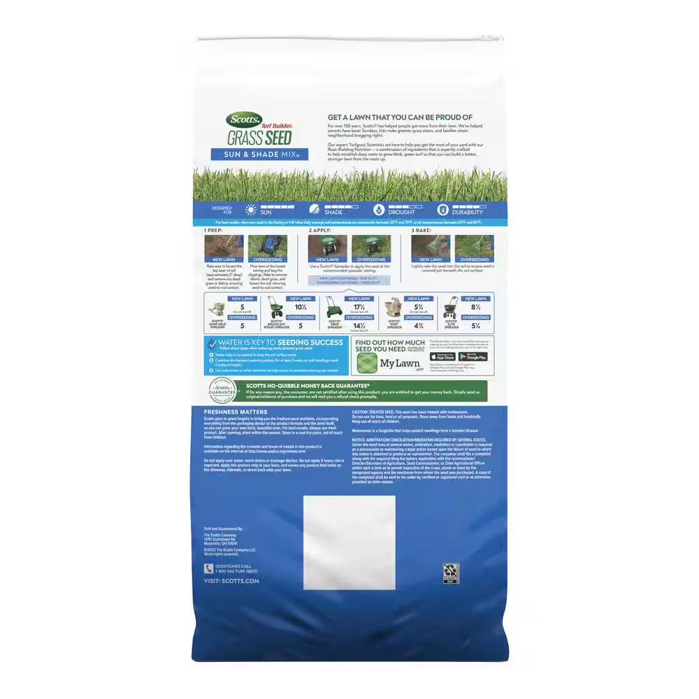 Turf Builder 32 Lbs. Grass Seed Sun & Shade Mix with Fertilizer and Soil Improver Thrives in a Variety of Conditions
