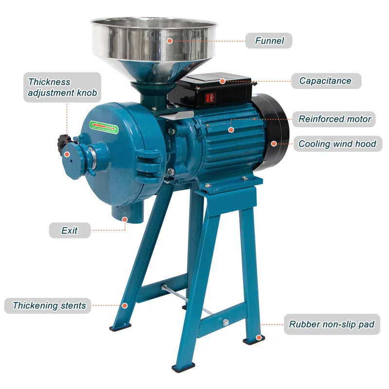 Grain Mills, Upgraded 3000W Wet Dry Cereals Grinder Electric Grain Grinder Corn Mill Heavy Duty 110V Commercial Grain Grinder Machine with Funnel