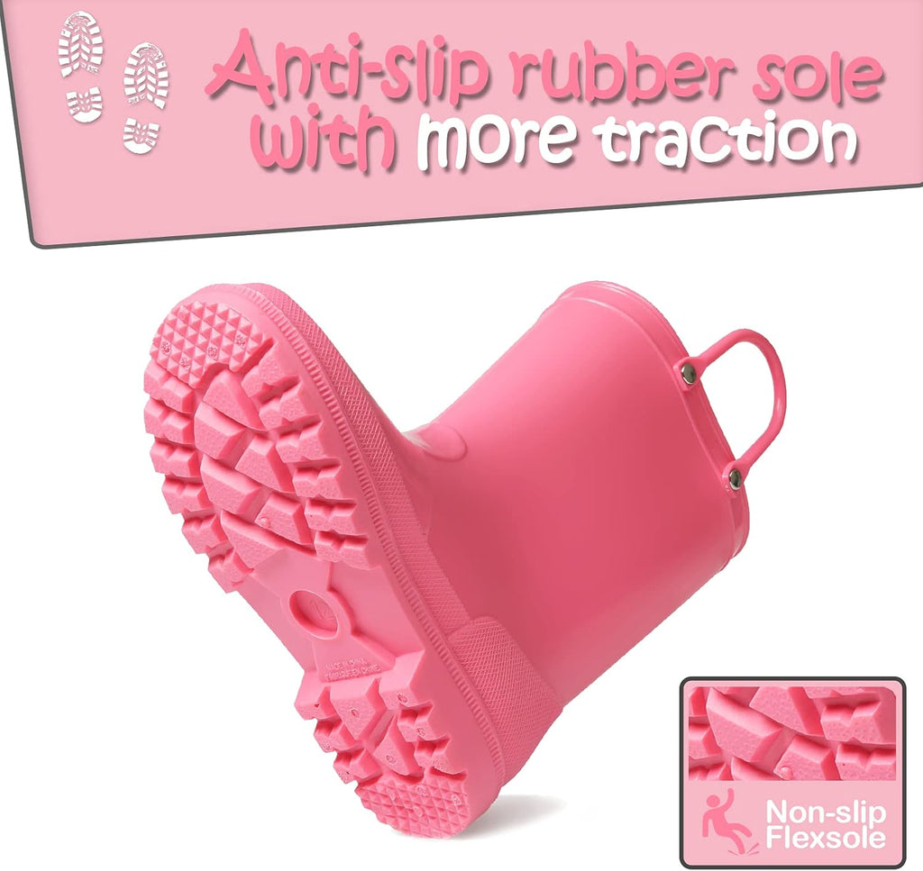 Kids Girls & Boys Rain Boots with Easy-On Handles Waterproof Outdoors