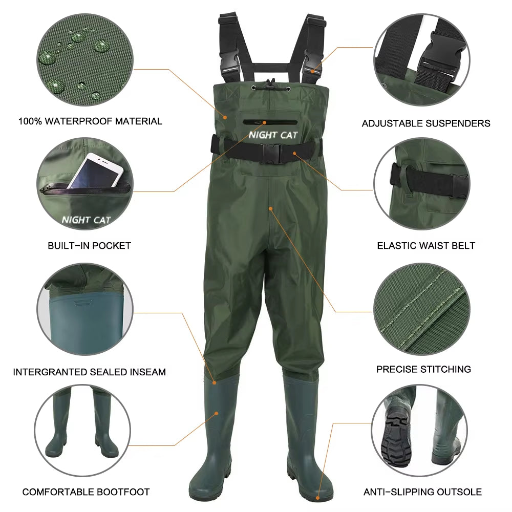 Lightweight Fishing Waders Full Waterproof Breathable Diving Pants Pvc Rubber Fly Fishing Hunting Chest Waders with Boots