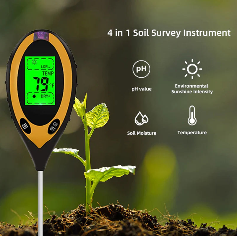 4 in 1 LCD Digital Soil Tester PH Water Moisture Temperature Sunlight Plant Test